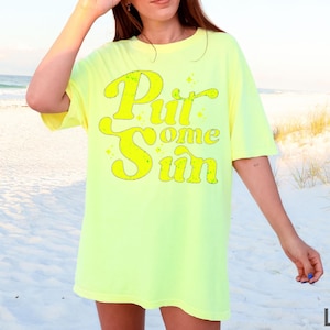 comfort colors neon color tshirt, beach lemon colored shirt, vintage color t shirt, beach vacation tee, retro sunshine tee, oversised shirt