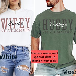 custom matching couple shirt, personalized bride groom gift tshirt, wedding party tee, hubby and wifey matching t shirt, honeymoon tee