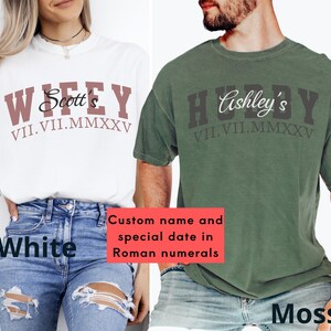 custom matching couple shirt, personalized bride groom gift tshirt, wedding party tee, hubby and wifey matching t shirt, honeymoon tee