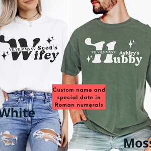 custom matching couple shirt, personalized bride groom gift tshirt, wedding party tee, hubby and wifey matching t shirt, honeymoon retro tee
