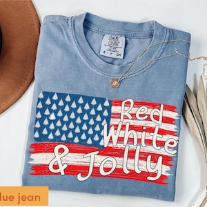 red white and jolly shirt, comfort colors christmas t shirt, patriotic holiday tshirt, proud american flag christmas vacation tee.