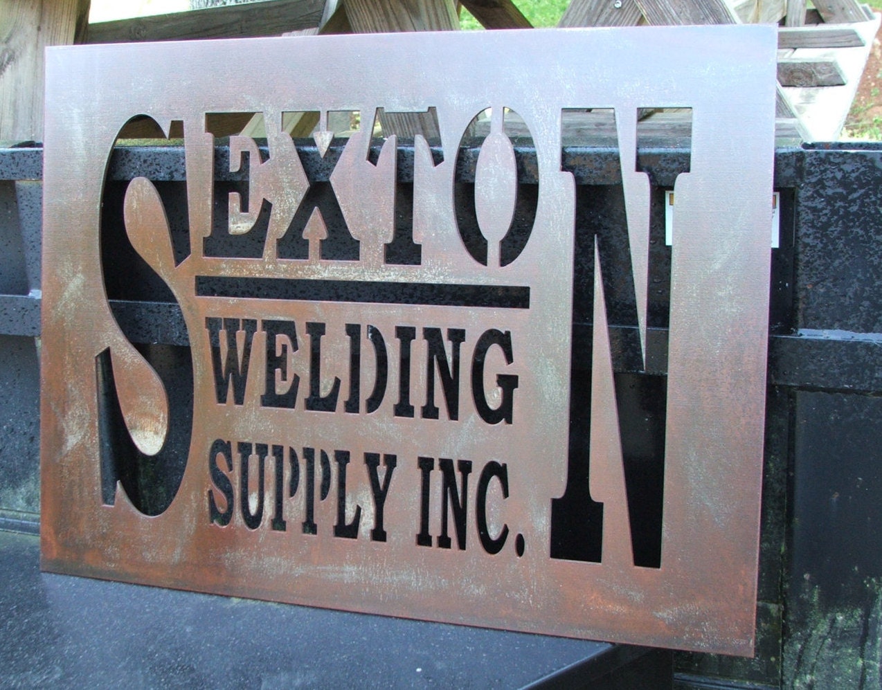 CNC plasma art cut sign in steel with raw iron rusted effect Etsy