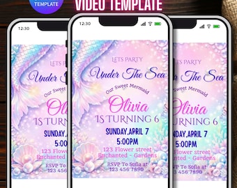 Mermaid Birthday Invitation Video, Under The Sea Birthday Invite, Editable Canva Mermaid Invitation, Little Mermaid Party Video Template
