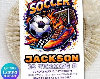 Soccer Birthday Invitation, Football Birthday Invitation, Soccer Party Invite, Sports Birthday Invite, Editable Canva Template, Soccer card