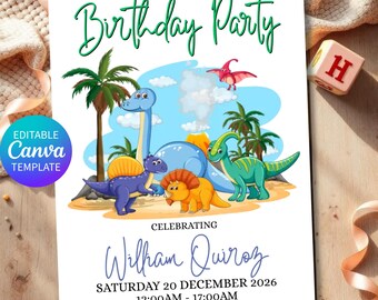 Dinosaur Birthday Template,Kids Dino Birthday Invite, Dinosaur Party Invitation, Jurassic Theme Birthday Party, Instant Access Canva
