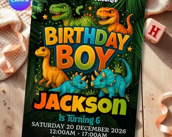 Jurassic Dinosaur Birthday Invitation, Dino Birthday Invite, Dinosaur Party Invite, Dino Theme Birthday Party, Canva Template Instant Access