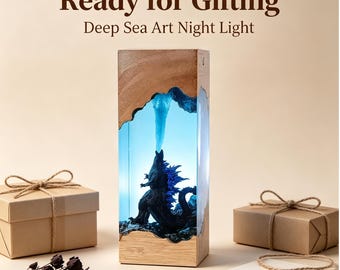 Godzilla Epoxy Resin Lamp, Monster Handmade Night Light