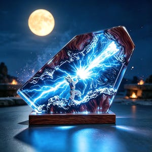 Handmade Super Saiyan Goku Epoxy Resin Night Light, Dragon Ball Diorama Lamp, Wooden Base Anime Decor Gift