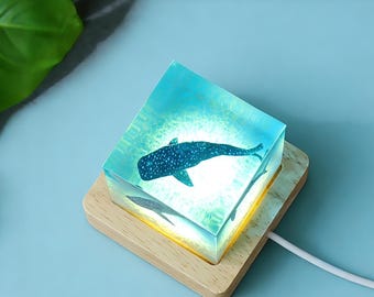 Whale Shark Scuba Diver Epoxy Resin Night Light, Unique Christmas Gift