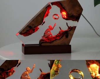 Lámpara de anillo diorama, luz nocturna de resina epoxi de El Señor de los Anillos, lámpara de resina epoxi personalizada de El Señor de los Anillos, lámpara de resina de El Señor de los Anillos hecha a mano, regalo de cumpleaños para él.