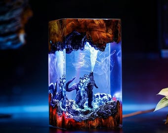 Godzilla Epoxy Resin Lamp, Monster Handmade Night Light