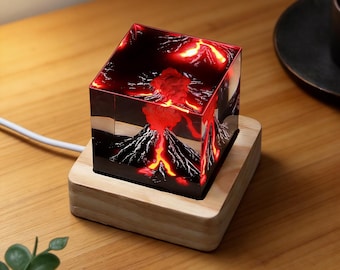 Volcano Kleines Nachtlicht,Volcano Epoxidharz Nachtlicht,Handgemachte Resin Nachtlampe, Halloween Wohndekor,Weihnachtsgeschenke für Ihn