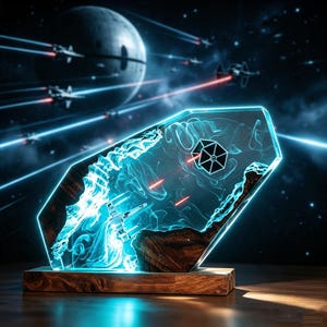 Handgefertigte 3D-Modelllampe aus Kunstharz für Weltraumschlachten, Nachtlicht für Weltraumkämpfe, Science-Fiction-Tischlampe, Sammlergeschenk für Filmfans.