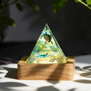 Ocean Turtle Miniature Landscapes Night Light,Pyramid Top Cone Lamp,Ocean Resin Craft Night Light,Birthday Gift,Desktop Ornament