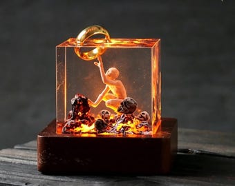 Lámpara de anillo de diorama, luz nocturna de resina epoxi de El Señor de los Anillos, lámpara de resina epoxi personalizada de El Señor de los Anillos, lámpara de resina de El Señor de los Anillos hecha a mano, regalo de cumpleaños para él