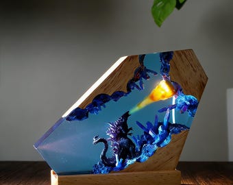 Godzilla Lamp Epoxy Resin Night Light,Monster Night Light Epoxy Lamp Custom Resin Lights Lamp Desk Lamp Christmas Handmade Birthday Gifts