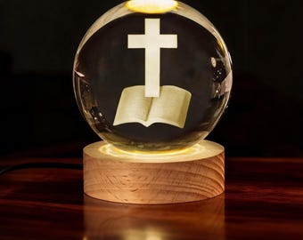 Cross Custom 3D Engraved Crystal Night Light,Jesus Night Lamp,Personalized Handmade Light,Unique Home Decor Christmas Gifts Night Light