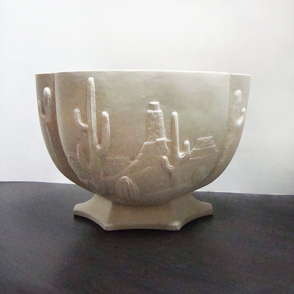 Vintage Southwestern Art Deco Revival Vase, Planter (White Bisque Ware