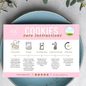 Cookie Care Card, Baked Goods Label, Bakery Card Set, Care Card Bundle, Sugar Cookie Care Mini Cookies Instructions, Cutomizable Order