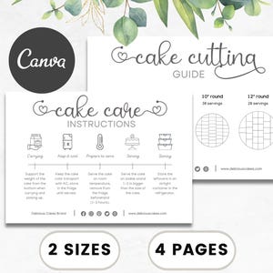 Editable Cake Care Card, Cake Cutting Guide, Bakery Care Card, Cake Care Label, Cake Instructions, Cake Business Packaging Canva Template,