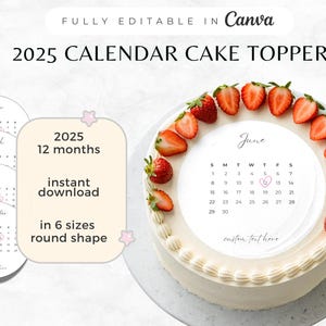 2025 Burn Away Cake Calendar Topper, Custom Burn Away Round Cake Topper Editable Set, Canva Cake Calendar Topper Template, Burn Away Prints