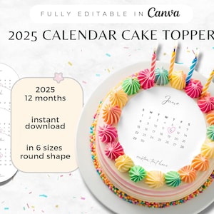 2025 Burn Away Cake Calendar Topper, Canva Cake Calendar Topper Template, Custom Burn Away Round Cake Topper Editable Set, Burn Away Prints