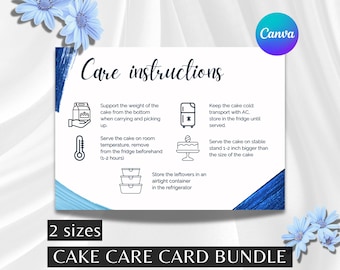 Plantilla de tarjeta de cuidado de pasteles, paquete para negocios de panadería, guía para cortar pasteles, tarjeta de instrucciones para pasteles, tarjetas para cortar pasteles, tarjeta de presentación de panadería