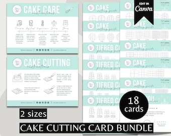 Guide de coupe du gâteau imprimable, entretien du gâteau et guide de coupe modifiable, Stickers d'entretien du gâteau, étiquette d'entretien du gâteau, instructions d'entretien, carte d'entretien du gâteau
