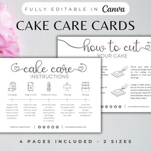 Cake Care Card, Cake Cutting Guide, Bakery Care Card, Care Instructions, Cake Business Packaging Canva Template, Cake Care Label