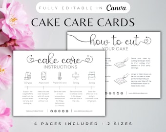 Carte d'entretien pour gâteau, Guide de coupe de gâteau, Carte d'entretien pour gâteau, Instructions d'entretien, Modèle sur toile d'emballage d'entreprise pour gâteau, Étiquette d'entretien pour gâteau