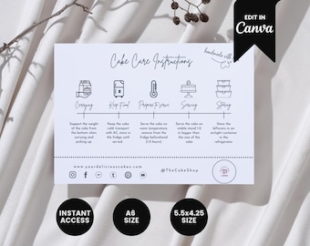 Bearbeitbares Bäckerei-Business-Bundle Canva, einfache Kuchenschnittanleitung, Kuchenpflege-Kartenbündel, Kuchen-Dankeskarte, Kuchenanleitungsaufkleber