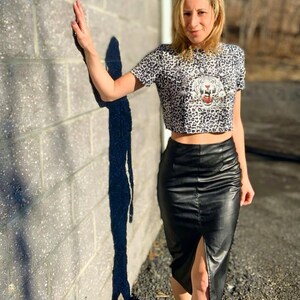 Women&#39;s Back Leather Midi Skirt Genuine Soft Lambskin Black Leather Skirt High Waste Leather Skirt for Office Girlfriend, Easter Sale