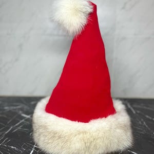 Handmade Classic Cherry Berry Burgundy Dark Red Wine Santa Hat, Christmas, S - XXL Sizes, Luxury, Buttery Soft Velvet with Real Fox Fur Trim