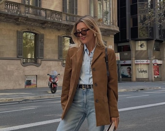 Vintage-Inspired Oversized Brown Suede Leather Jacket for Women – Soft Real Leather 90s Fall Outerwear Retro Look, Casual Stylish Coat