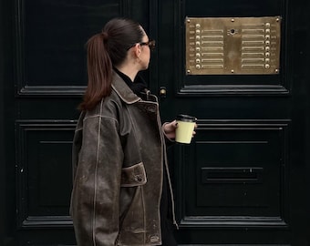 Overseize Distressed Brown Leather Jacket for All Retro, Casual Style - Classic Brown Designer leather jackets for women, Easter Sale