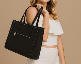 Leather Tote Bag for Women – Large Capacity Handbag, Work Shoulder Bag, Minimalist Everyday Purse