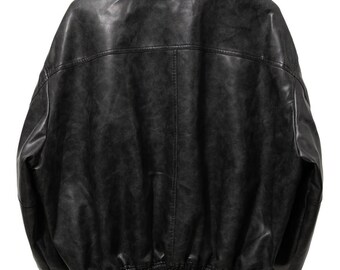 Men's Vintage Black Sheepskin Leather Bomber Jacket, Oversized