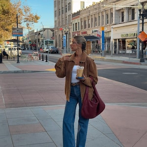 Veste en cuir marron d'inspiration vintage pour femme, surdimensionné, vêtements d'extérieur décontractés pour l'automne, style rétro des années 90, manteau en daim véritable doux, soldes de Pâques
