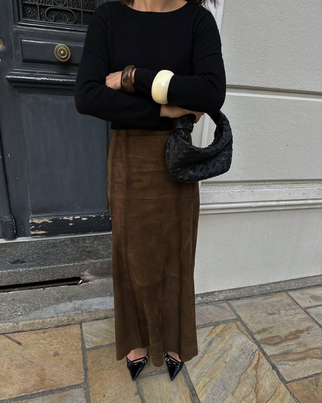 Brown Suede Leather Maxi Skirt High-waisted A-line Long Skirt for