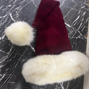 Christmas Chronicles Santa Hat, Authentic & Traditional, 35&quot; Long! S - XXL Sizes, Classic, Luxury, Soft Red Velvet with Geniune fox Fur Trim