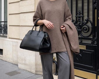 Weiche Margaux Lederhandtasche - Minimalistische Top Griff Tasche, Weiche Luxus Ledertasche, Klassische Alltagsschultertasche