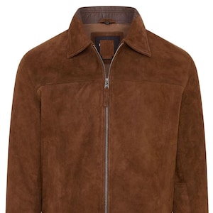 Men&#39;s Tan Suede Leather Bomber Jacket - Classic Retro Style