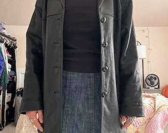 Vintage Black Leather Jacket: 90s Grunge Minimalist Coat