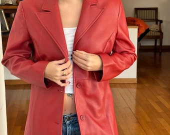 Red Leather Blazer Jacket | 90s Minimal Chic Coat