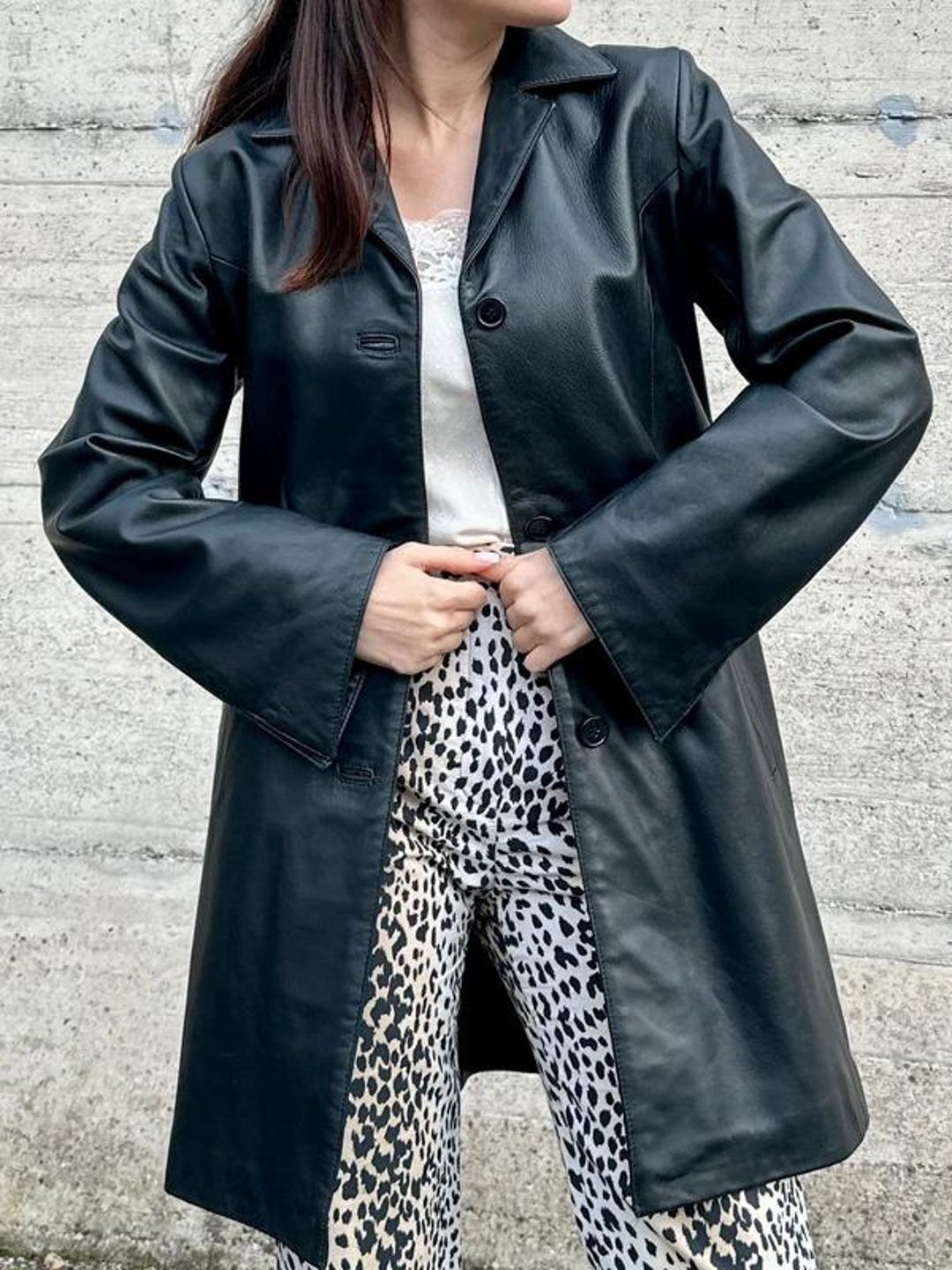 Handmade Black Genuine Leather Trench Coat | Minimalist Vintage