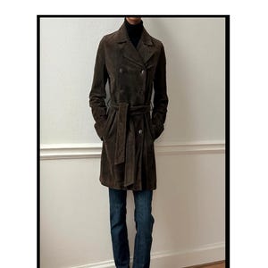 Brown Suede Trench Coat: Double Breasted Vintage Inspired Fall Outerwear
