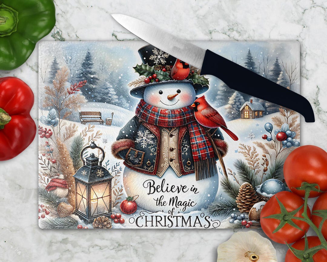 Christmas Snowman Glass Cutting Board - Etsy