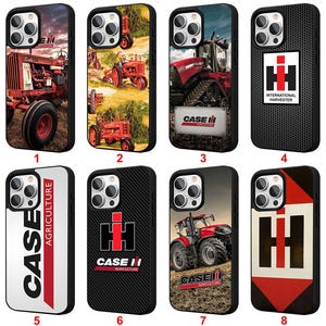 May include: Collection of eight phone cases featuring tractor designs. The cases showcase various red tractors, including vintage models and modern Case IH tractors. Some cases display the Case IH logo and the text "AGRICULTURE".