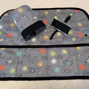 Sewing Machine Mat, thread catcher, pin cushion, wrist strap - black trim