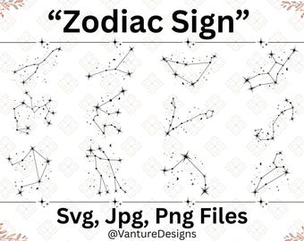 Imágenes prediseñadas de estrellas del zodíaco, paquete de símbolos celestes en formato SVG (descarga digital)